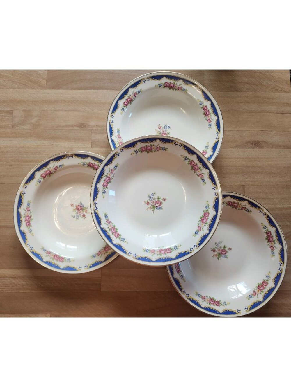 Homer Laughlin Rimmed Soup Bowls HLC Eggshell Nautilus Blue Set of 4